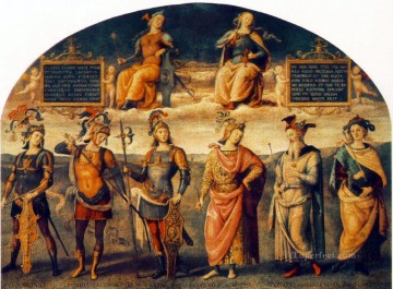  14 Obras - Fortaleza y templanza con seis héroes antiguos 1497 Renacimiento Pietro Perugino